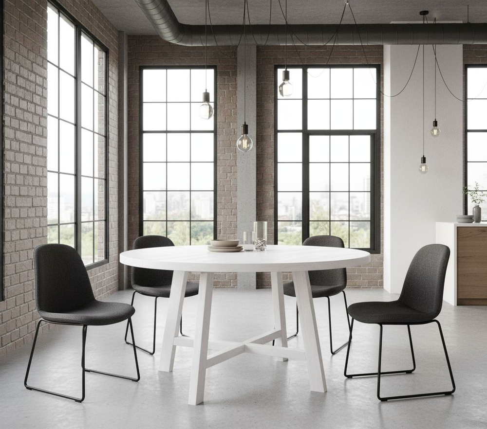 Стол кухонный, 120х120х74, Таула, обеденный, круглый, из массива дуба, белый, MAKOSA