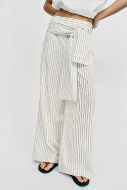 ZARA ШИРОКИЕ БРЮКИ В ПОЛОСКУ С ПЛАТКОМ, ЭКРЮ/КОРИЧНЕВЫЙ