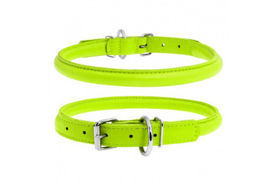 Ошейник для собак кожаный WAUDOG Glamour с QR паспортом, круглый, M, Д 10 мм, Дл 39-47 см салатовый