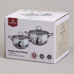 НАБОР КАСТРЮЛЬ ЭМАЛИРОВАННЫЙ, СЕРИЯ "LAVENDER CATS" 4ПР. 2,0/2,8Л ДИА.18/20СМ