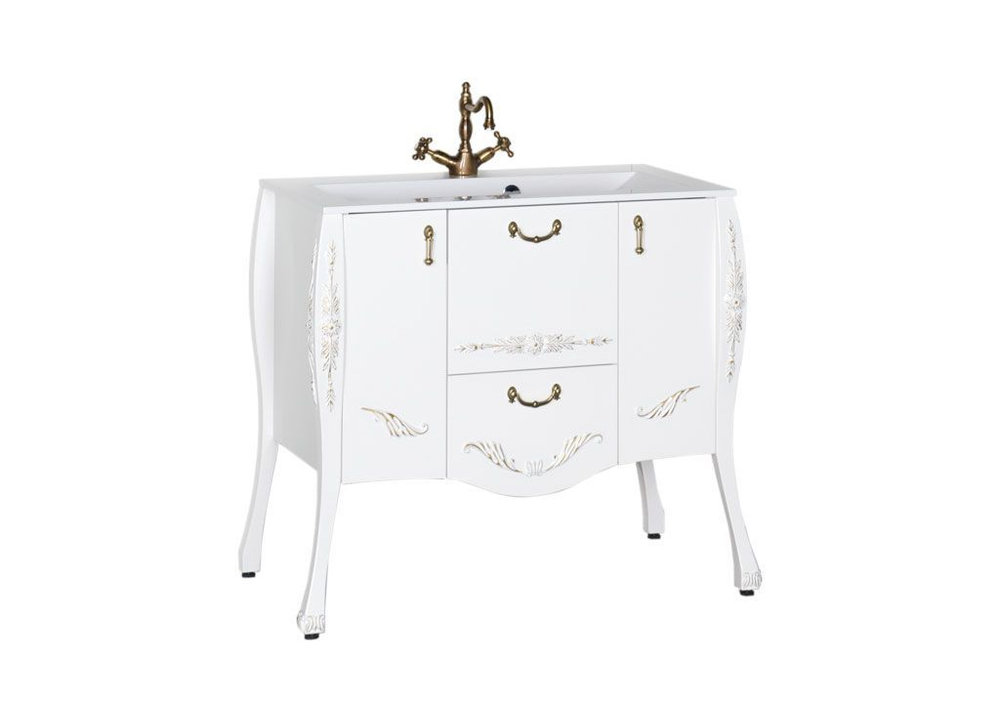 Тумба с раковиной Aquanet Виктория 90 белый/золото