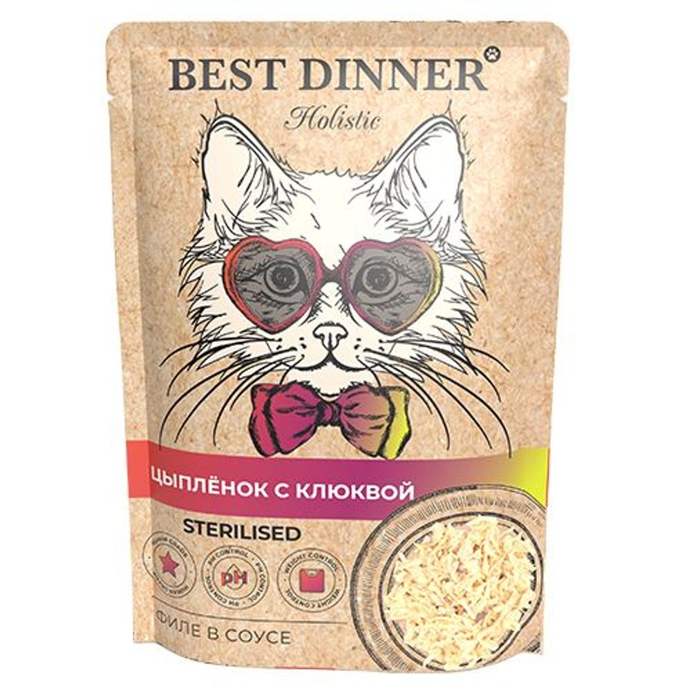 Влажный корм Best Dinner Holistic Sterilised для стерилизованных кошек с цыпленком и клюквой, пауч 70 г