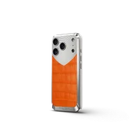 Чехол для iPhone 17 на магните - Натуральная кожа Аллигатора - Оранжевый