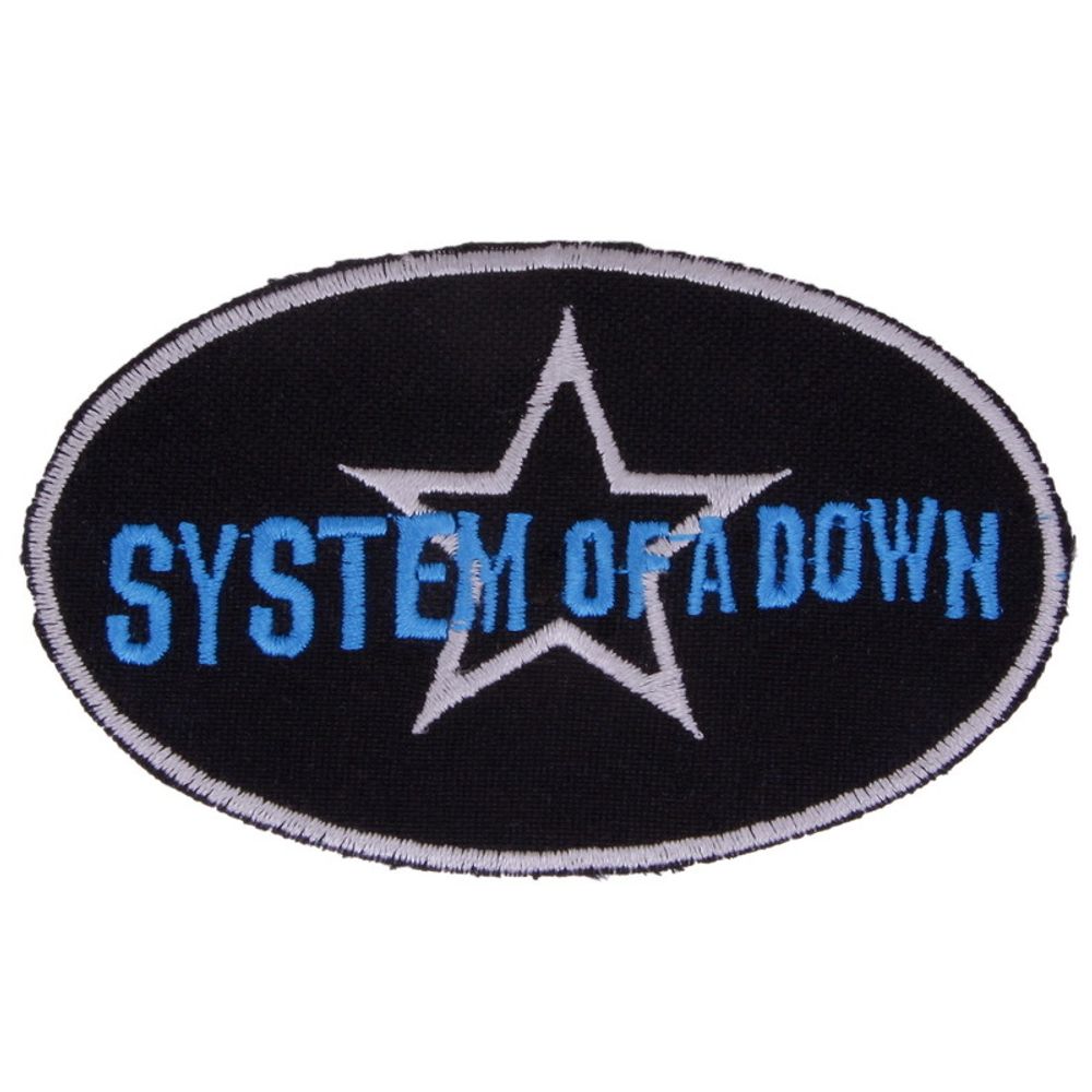 Нашивка System Of A Down овал, синяя надпись (334)