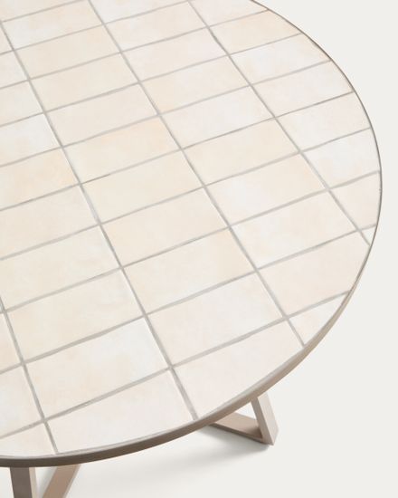Уличный стол Tella из оцинкованной стали бежевого цвета с бежевой плиткой, диаметр 120 см