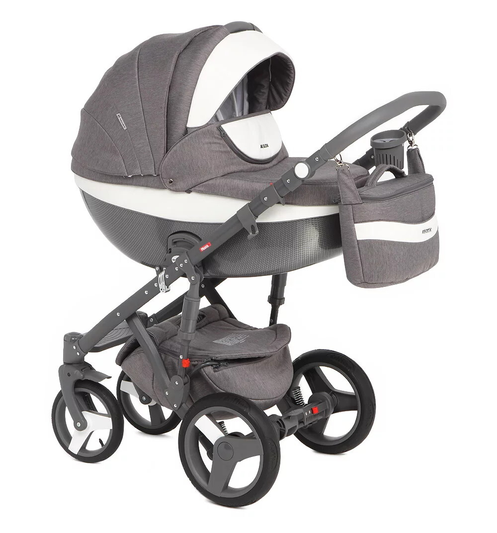 Детская коляска Adamex Monte Carbon 2 в 1 D03 (СЕРЫЙ+БЕЛ.КОЖА)