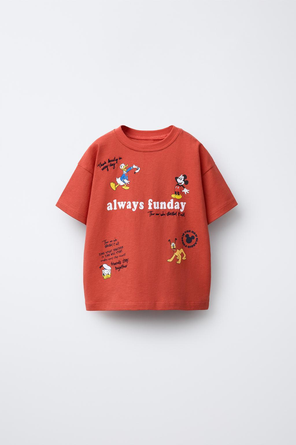 ZARA ФУТБОЛКА С ВЫШИВКОЙ MICKEY MOUSE AND FRIENDS © DISNEY, МЯГКИЙ КРАСНЫЙ