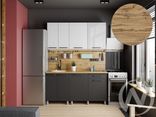 Кухня Ребекка 1.6м (корпус белый/белый; графит) 26мм дуб вотан