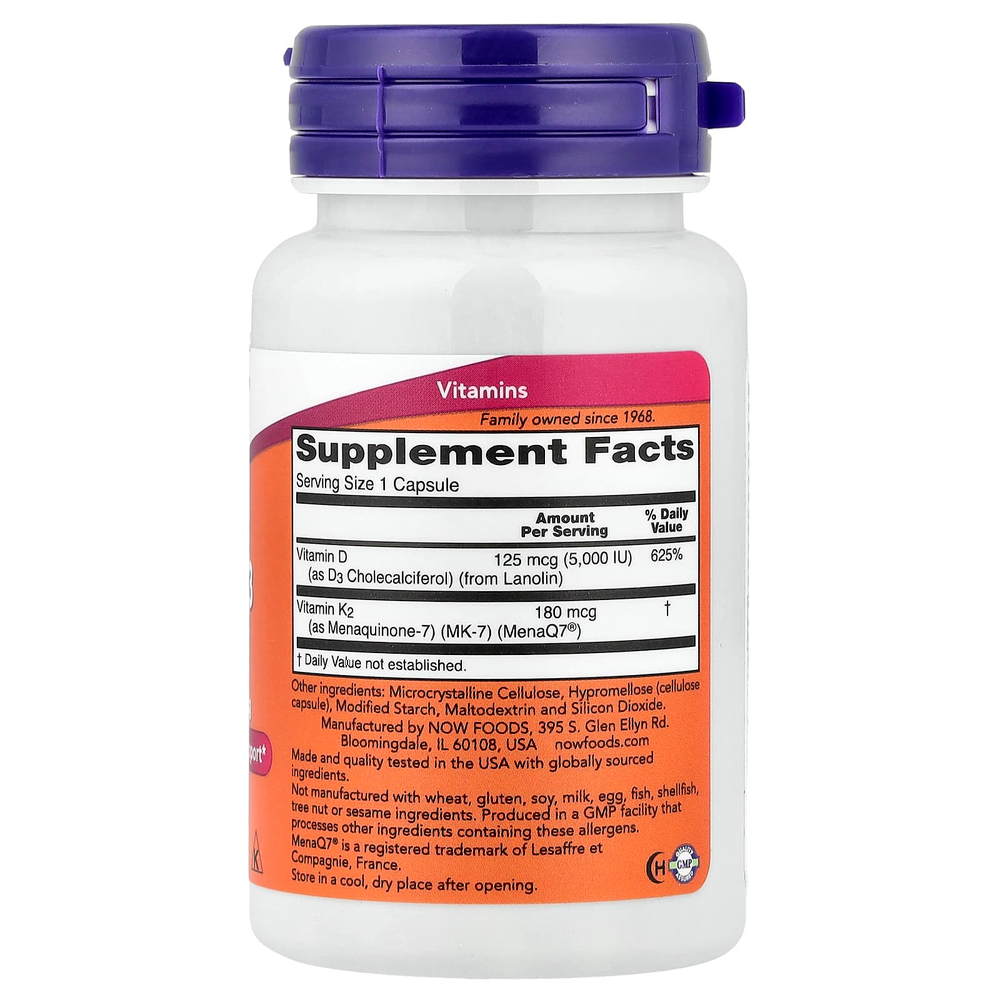 NOW Foods, мега D3 и MK-7, 60 капсул