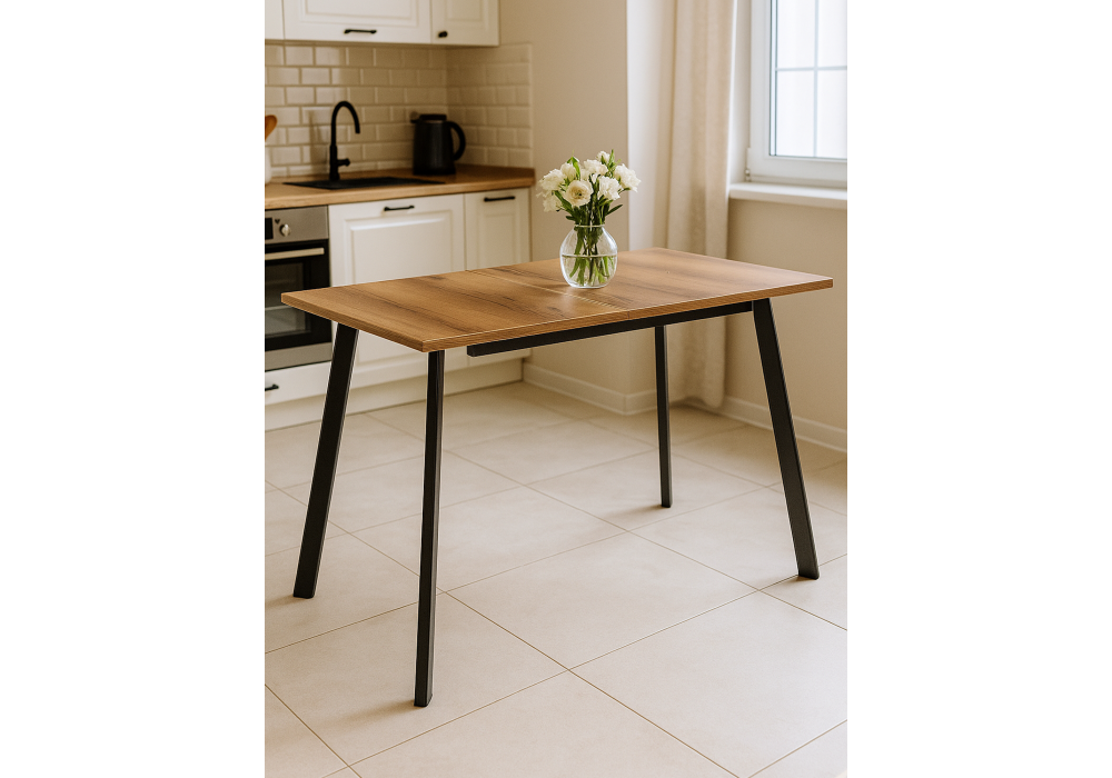 Стол деревянный Woodville Колон Лофт 120(160)х75 черный матовый, дуб крафт табачный, ножки черные