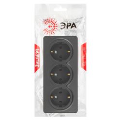 Розетка ЭРА Эксперт 11-2208-05 тройная с заземлением 3х2P+E Schuko, IP20, 16A-250В, ОУ, антрацит