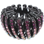 Заколка - автомат пластиковая «KLEVER», цвет черный со стразами пудра, 7*14см (в пакете с подвесом)