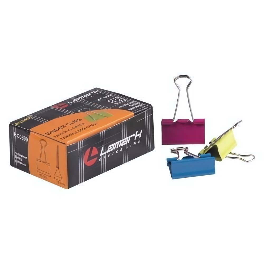 Зажимы для бумаг цв. 41мм 12шт НЕОН (Lamark)