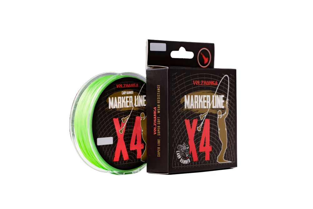 Леска плетеная Carp Hammer "Marker Line X4" 300м/0.25мм20LB цв. зеленый