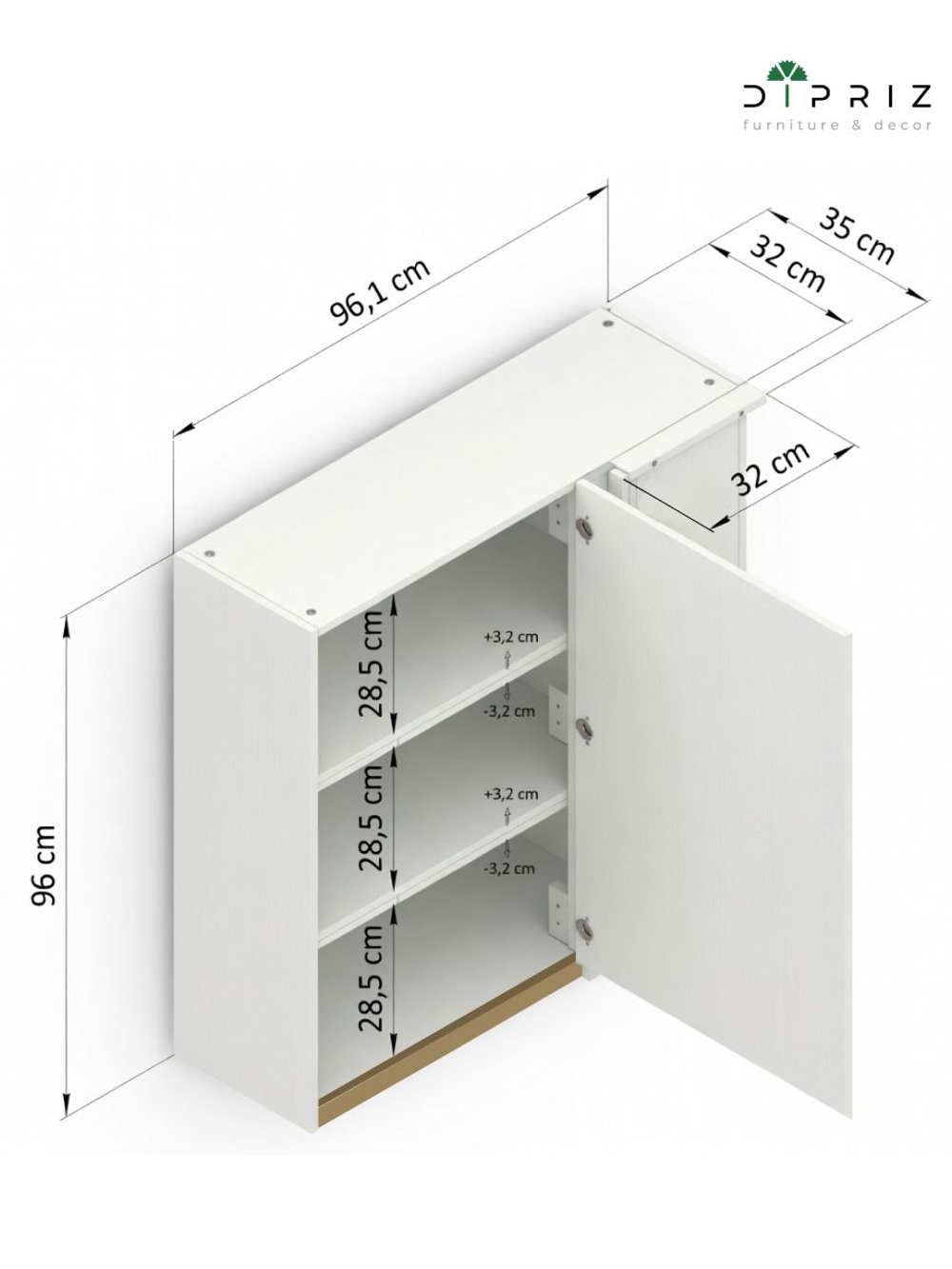 Кухонный модуль угловой 96х32х96, Виола, навесной, шкаф, ЛДСП, белый, Dipriz