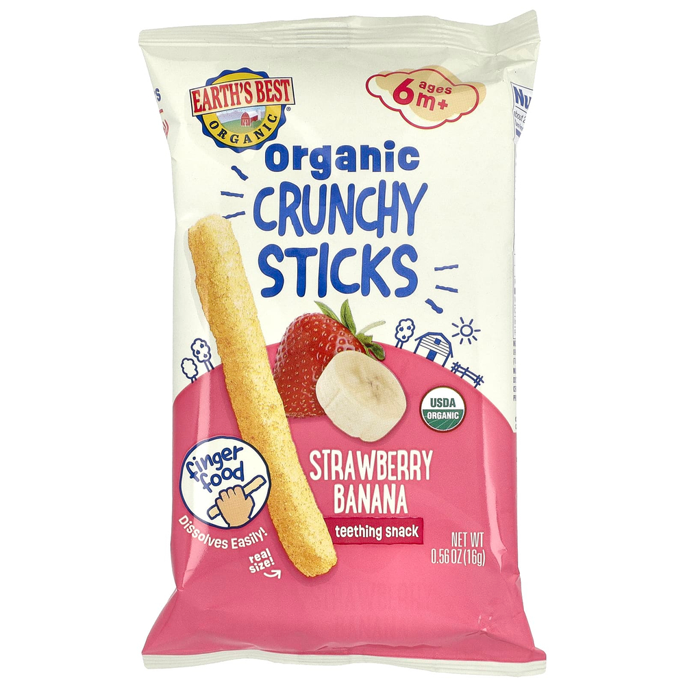 Earth's Best, Органические хрустящие палочки, от 6 месяцев, клубника и банан, 16 г (0,56 унции)