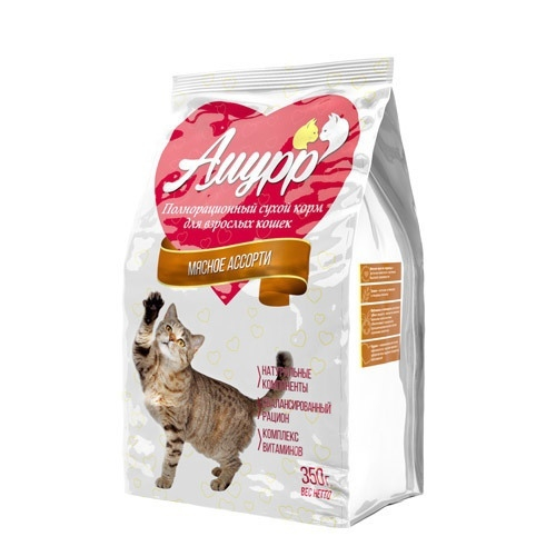 Сухой корм Амурр для взрослых кошек, мясное ассорти, 350 г