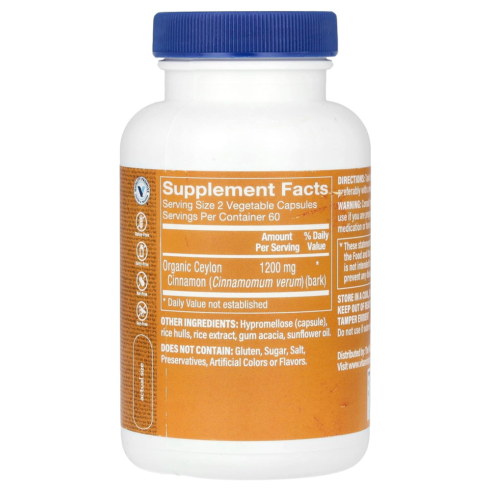 The Vitamin Shoppe, Цейлонская корица, 120 растительных капсул (600 мг на капсулу)