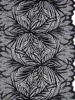 1079 ОПТ Кружево эластичное 19 см, Италия, мандала, черный