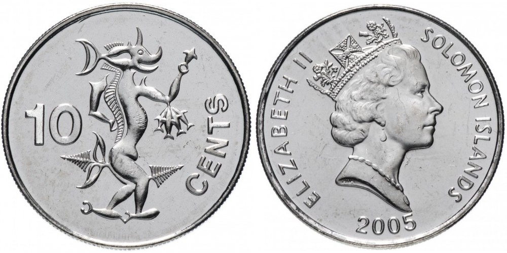 Соломоновы Острова 10 центов, 1990 - 2010 Адаро - Морской дух XF