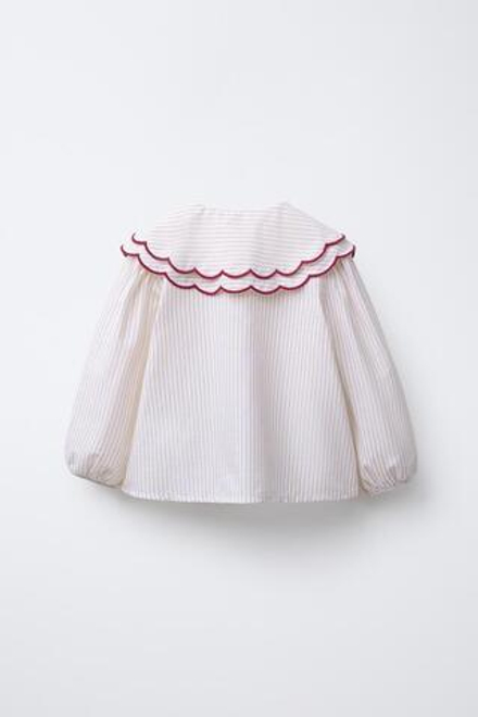 ZARA РУБАШКА В ПОЛОСКУ С ДВОЙНЫМ ВОРОТНИКОМ, ПЕСОЧНЫЙ