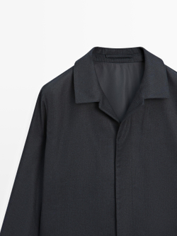 Massimo Dutti Куртка-рубашка из 100% шерсти с эффектом вельвета, темно-синий