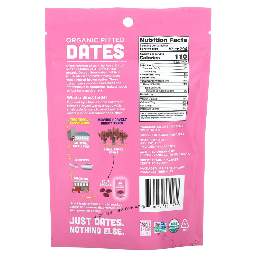 Mavuno Harvest, органические финики без косточек, 112 г (4 унции)
