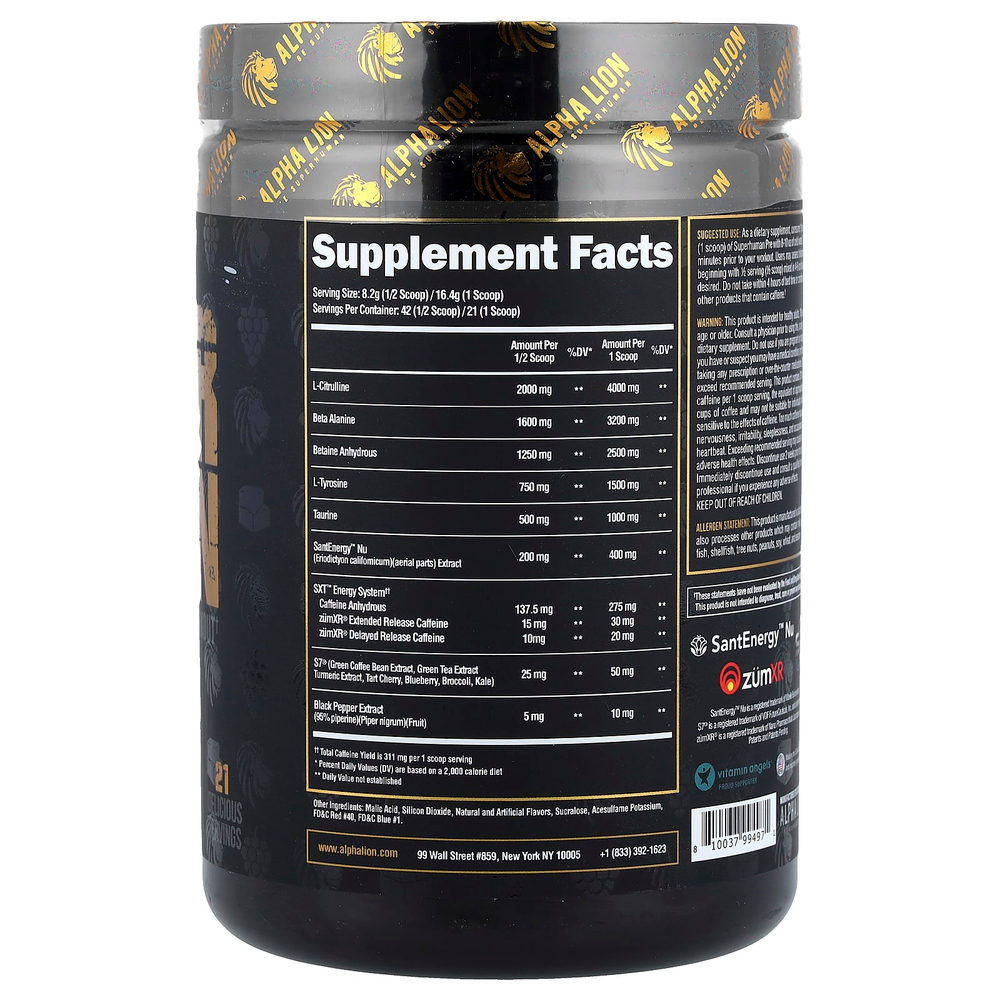 ALPHA LION, SuperHuman Pre, виноград, виноградная жвачка, 344 г (12,15 унции)