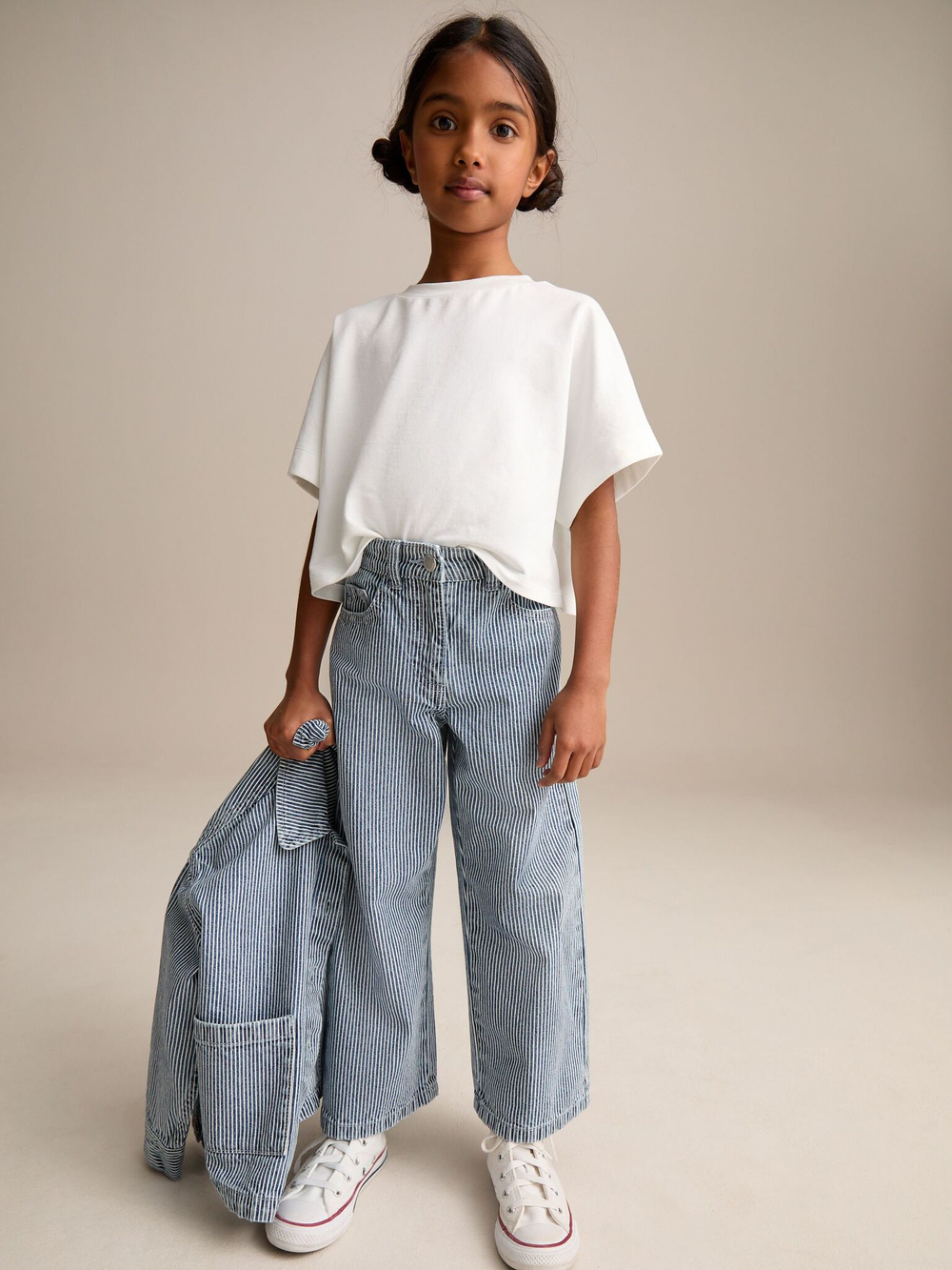 Джинсы широкие для девочки Next E89-693, Синий, Белый