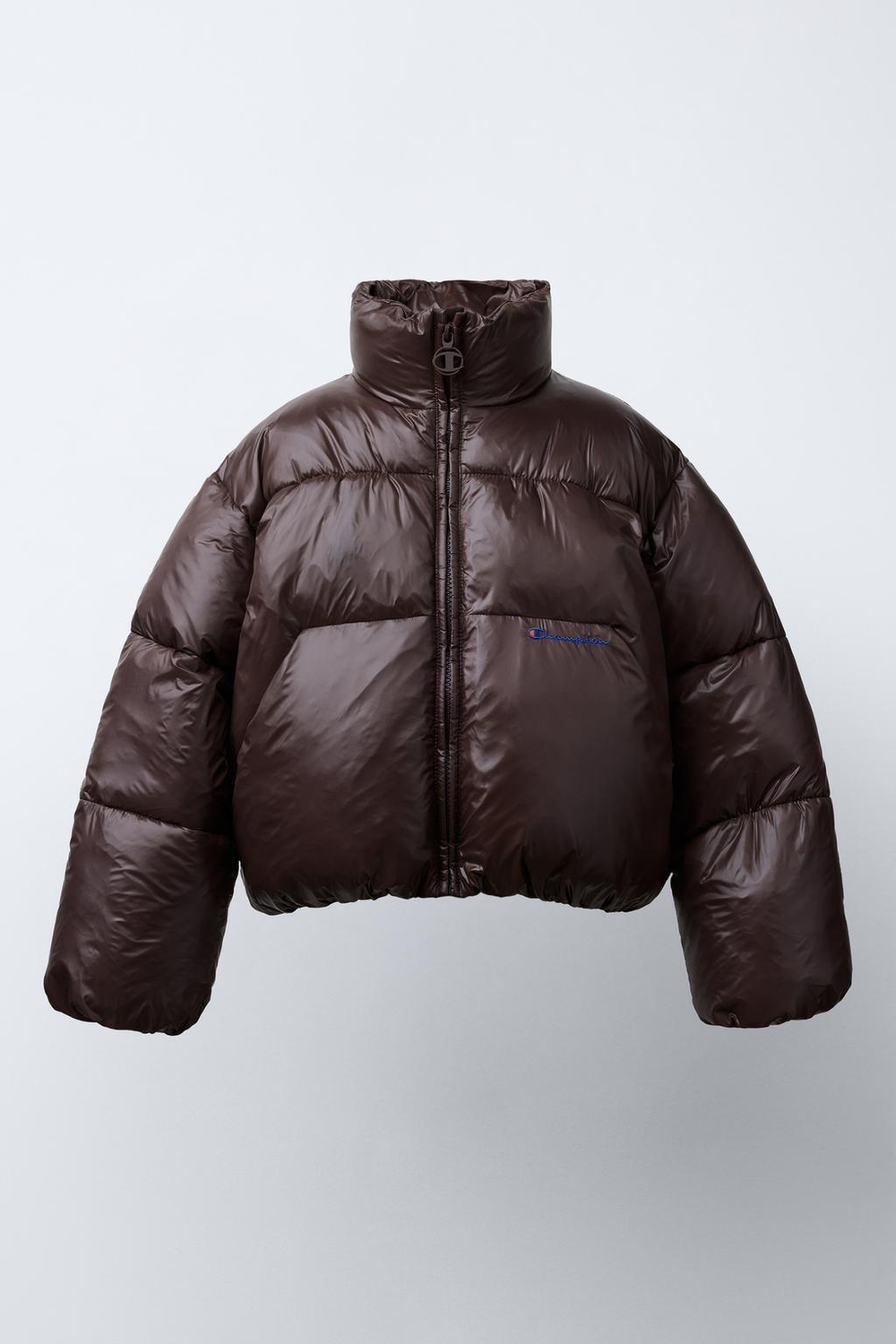 ZARA X CHAMPION ® СТЕГАНАЯ КУРТКА С ВЫШИВКОЙ, КОРИЧНЕВЫЙ