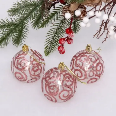 Новогодние шары 7см (набор 3шт) «Зимние узоры», розовое золото