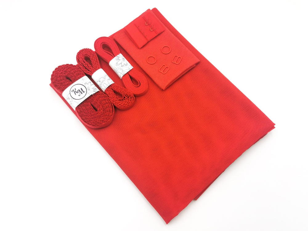 Набор. Бралетт и трусики из эластичной сетки, красный