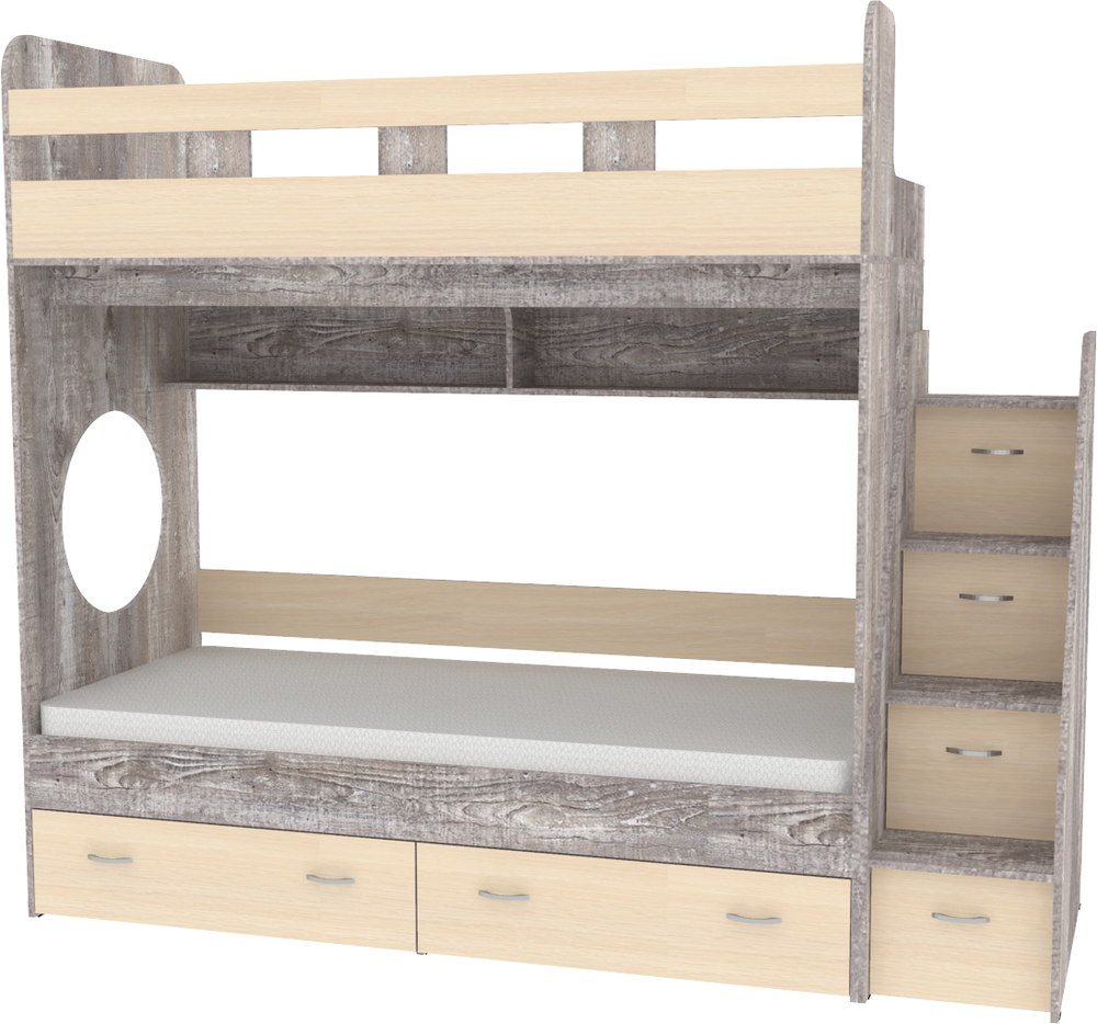 Двухъярусная кровать КарИВи Юниор 1 80х190 Бетон  Дуб Молочный