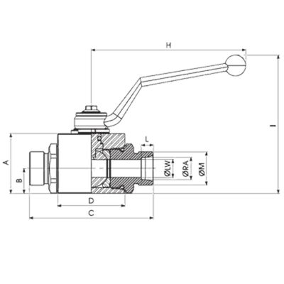 Кран 2-х ходовой шаровый M45x2 35L DN 25 P=350 GE2L DIN2353 Light