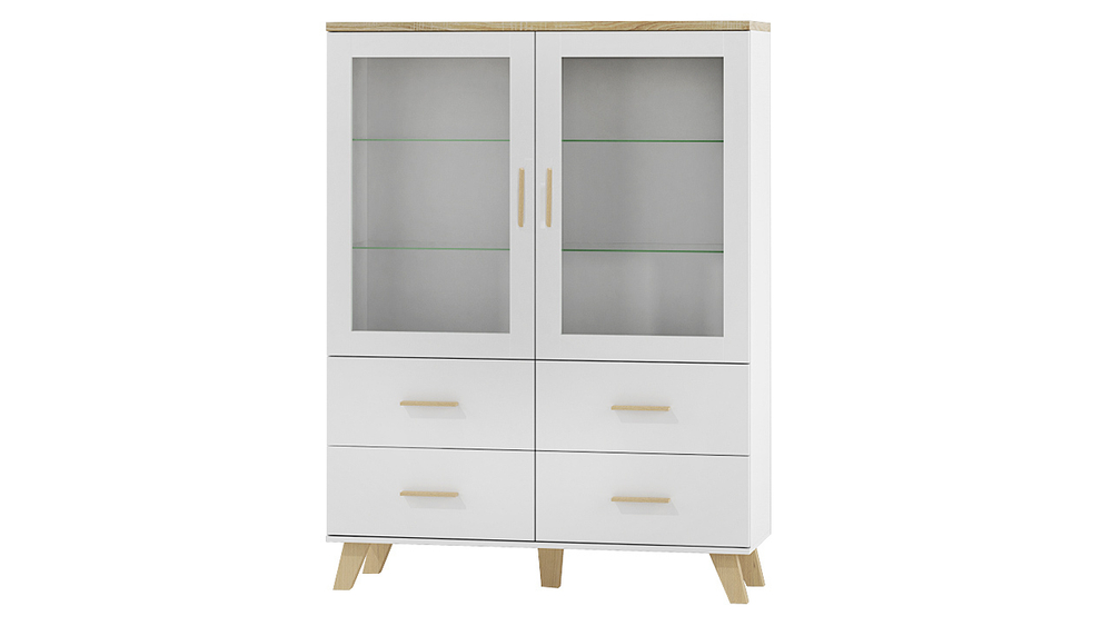 Витрина Мелания 24 Белый 101/ Клен 375 120*45*160 см, Белый 101/Клен 375   Фиеста