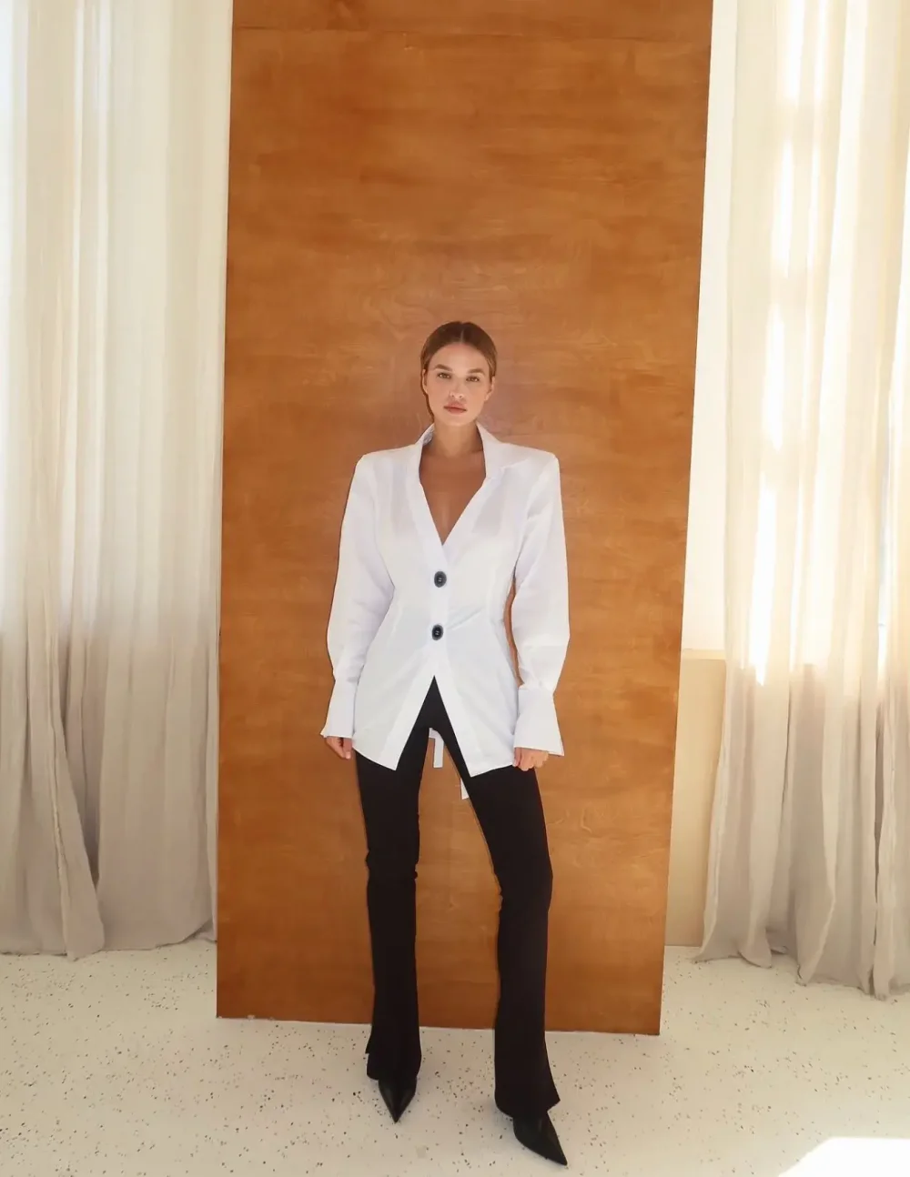 Рубашка из поплина с открытой спиной, Белый