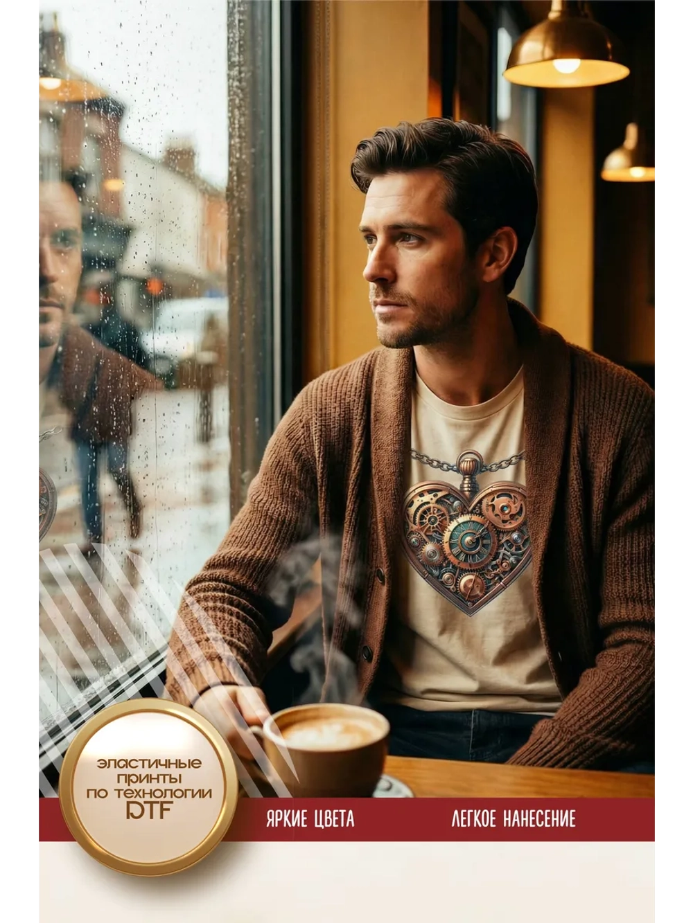 Термонаклейка на одежду, термопринт сердце стимпанк