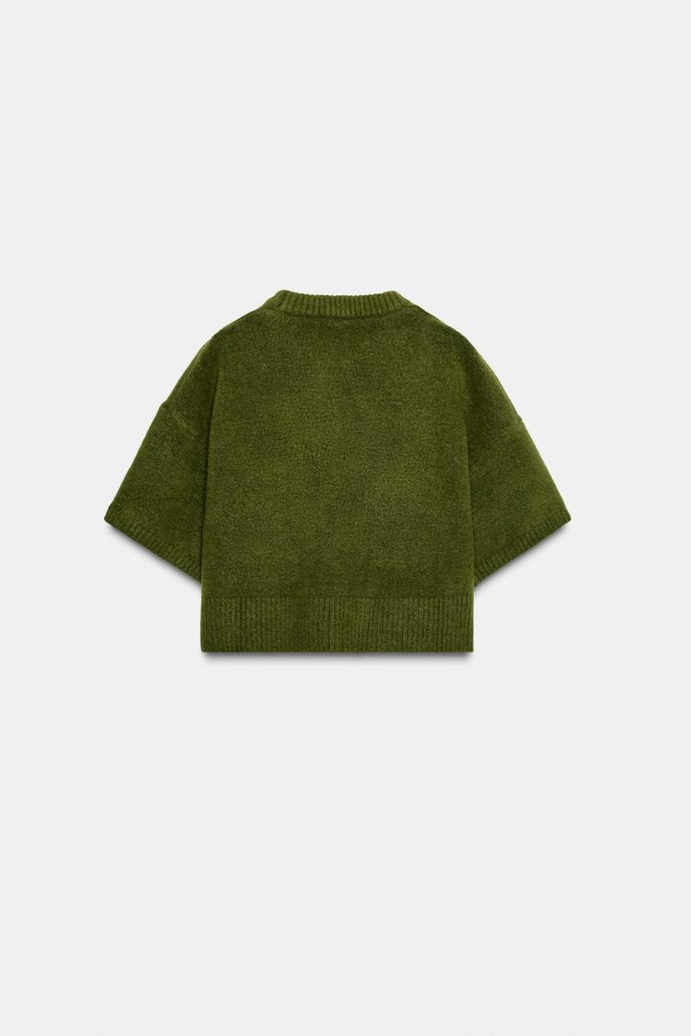 ZARA ТРИКОТАЖНЫЙ ДЖЕМПЕР С КОРОТКИМ РУКАВОМ, ЗЕЛЕНЫЙ