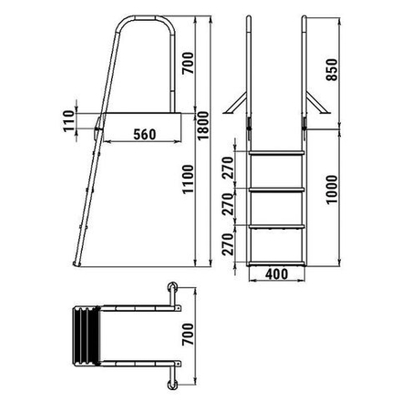 Трап для причальной секции складной, 4 ступени ироко (ширина 400мм.)