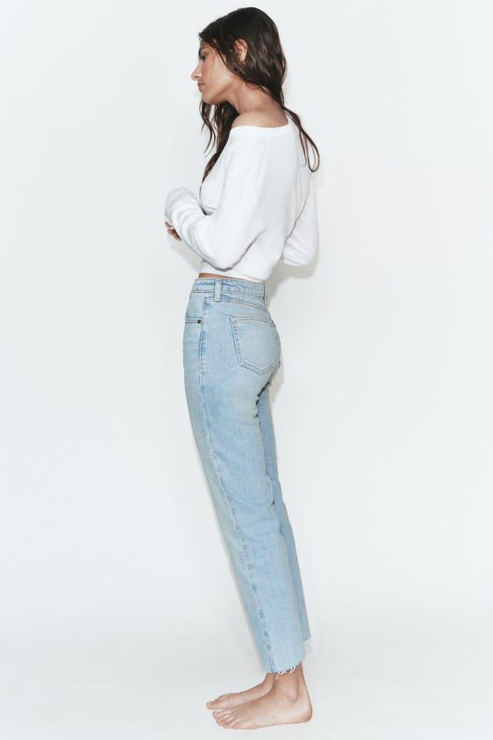 ZARA ДЖИНСЫ TRF CROPPED FLARE С ВЫСОКОЙ ПОСАДКОЙ, ГОЛУБОЙ