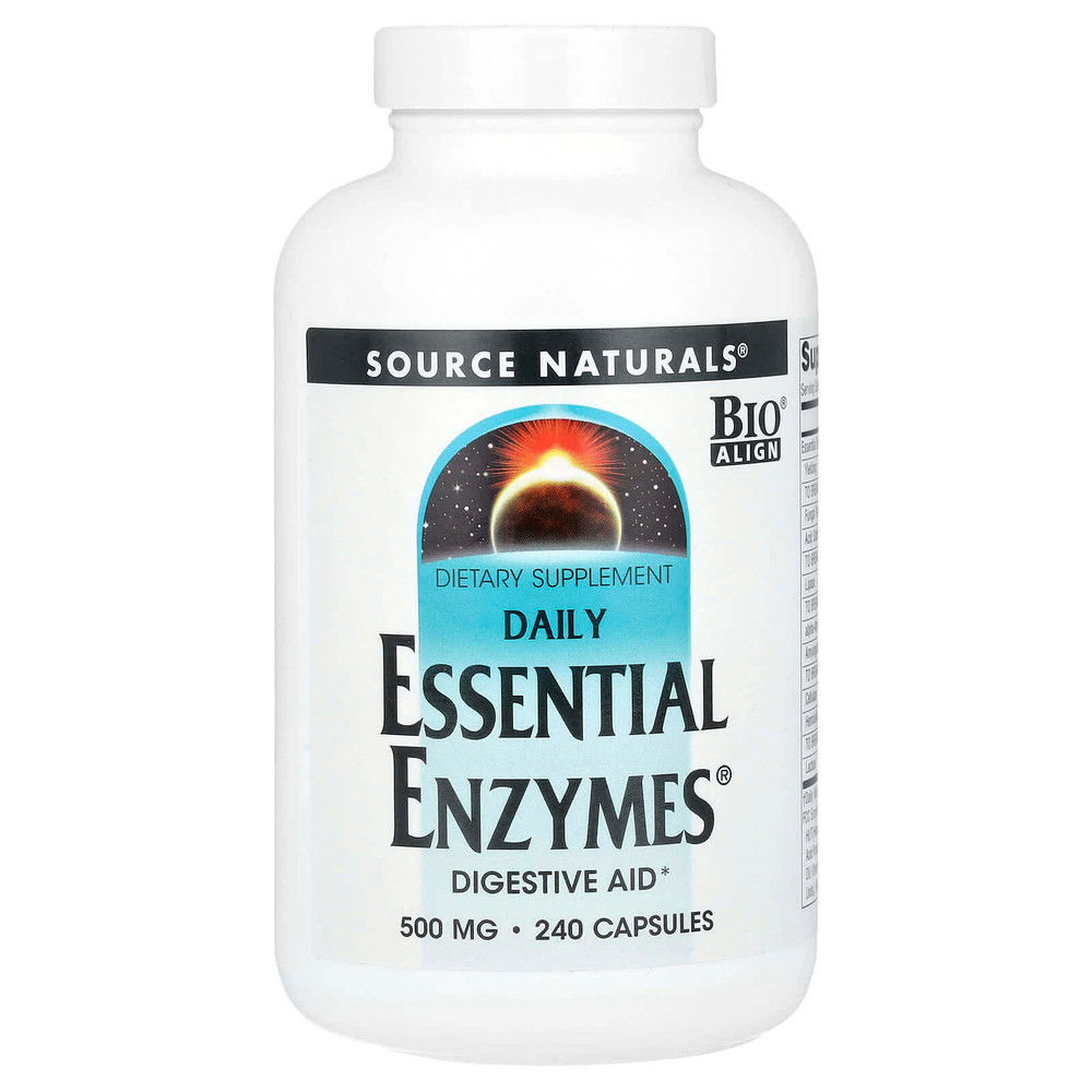 Source Naturals, Daily Essential Enzymes, добавка с незаменимыми ферментами для ежедневного использования, 500 мг, 240 капсул