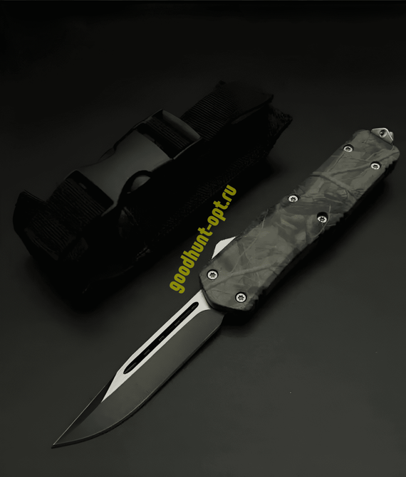 Тактический складной нож фронтально-выкидной автоматический Серо-зеленый 3D