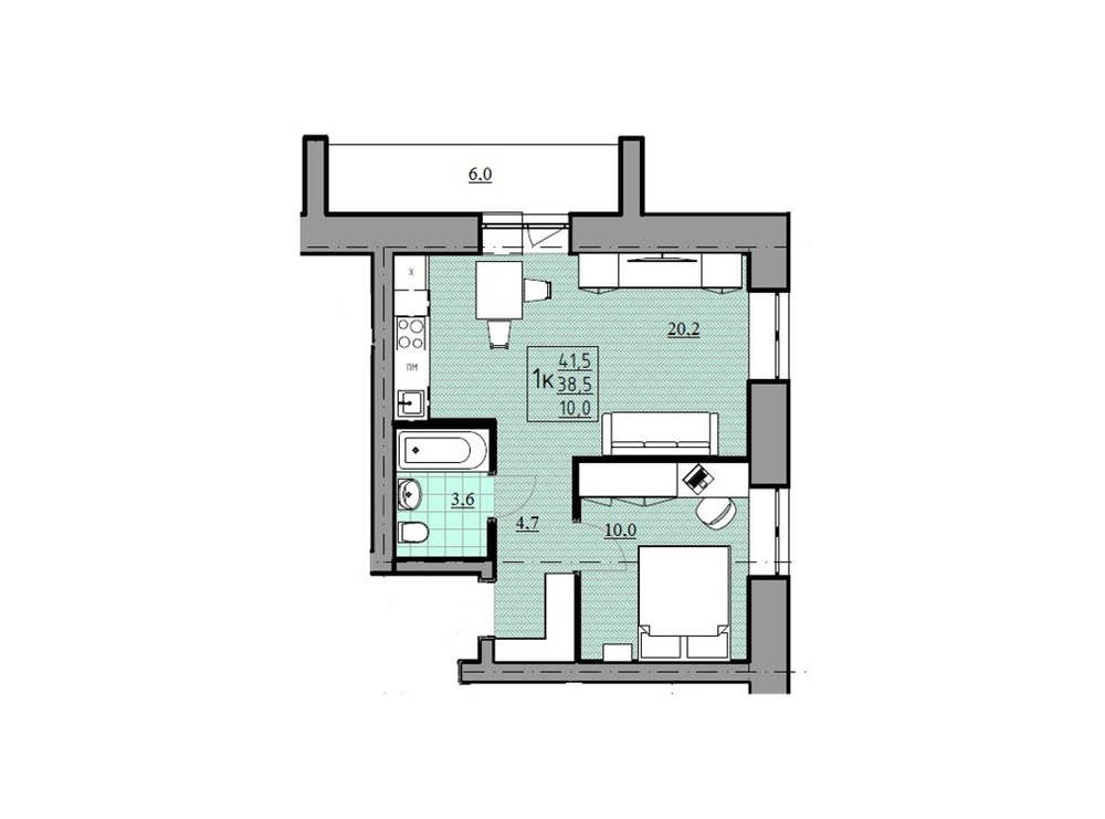 1 + квартира, 38,5 м² / Чистовая отделка