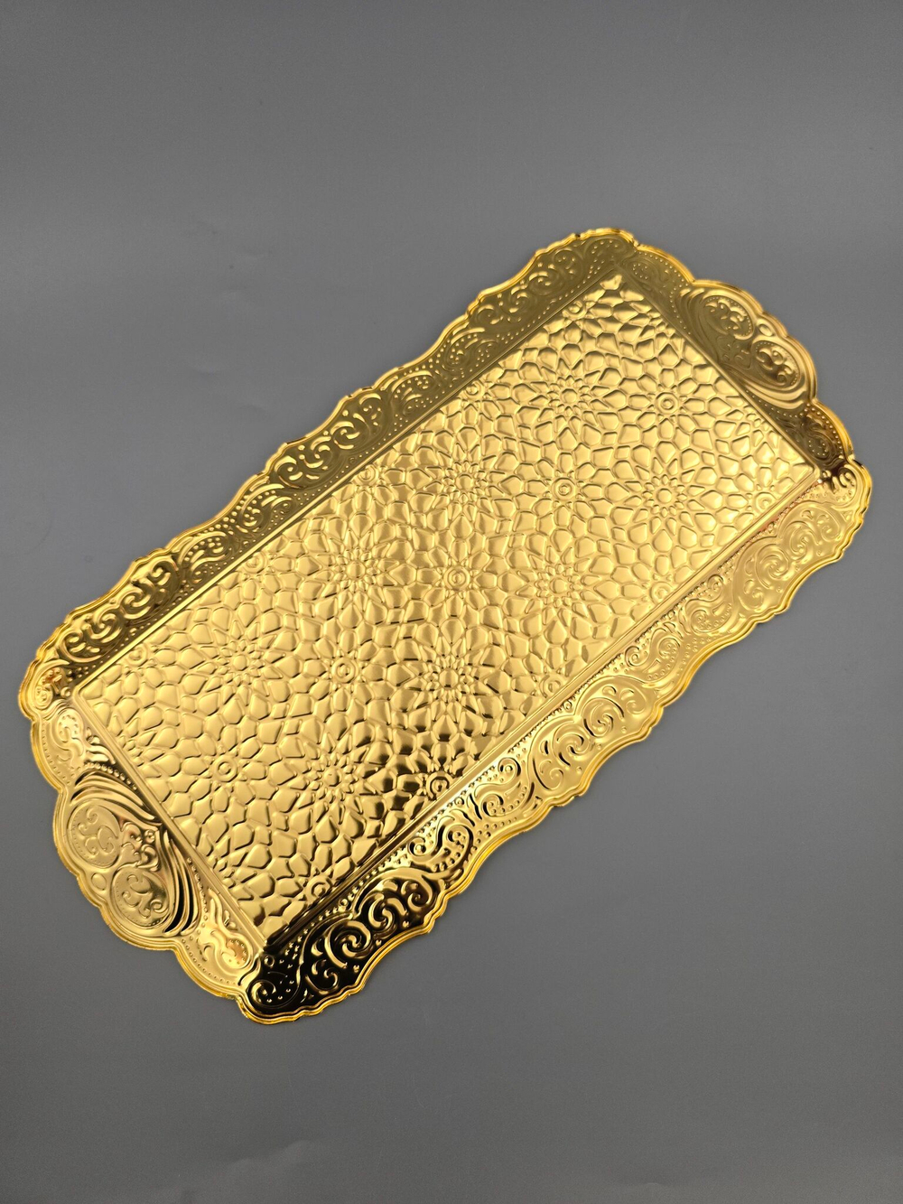 Поднос прямоугольный декоративный 35*18 "Цветок" металлический /ACAR. Турция (серебристый)