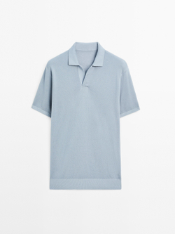 Massimo Dutti Вязаная футболка-поло с V-образным вырезом, синий