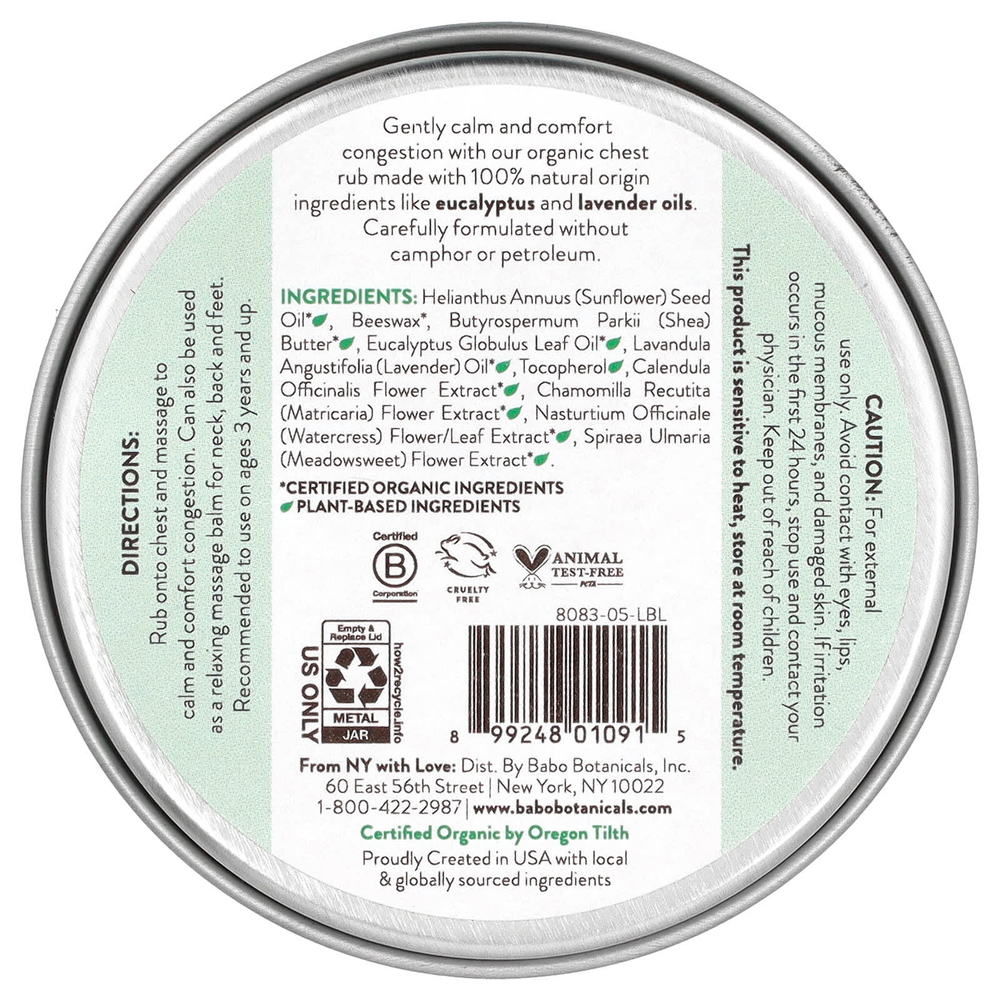 Babo Botanicals, Eucalyptus Remedy, разглаживающее средство для груди, 56 г (2 унции)