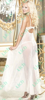 Длинная прозрачная сорочка с цепочками и вышивкой