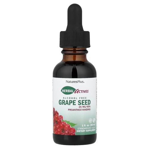NaturesPlus, Herbal Actives, виноградные косточки, без спирта, 30 мл (1 жидк. унция)