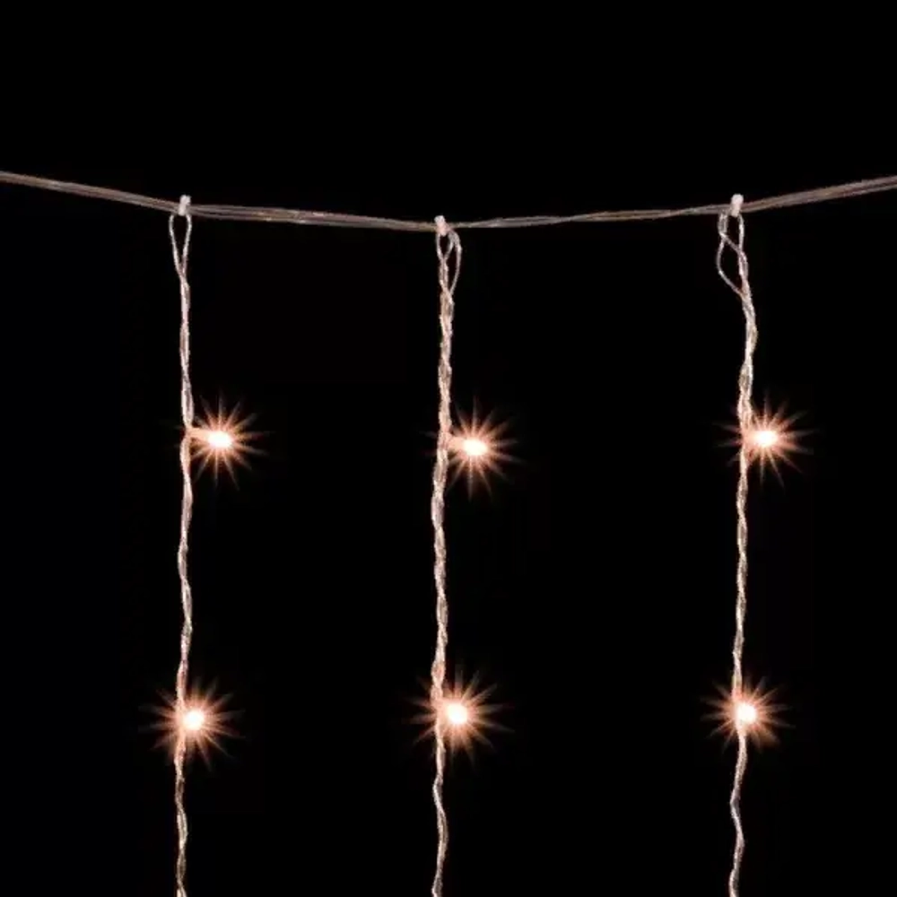 Светодиодный занавес 2*2 м., 400 экстра теплых белых LED ламп, мерцание, облегченный, прозрачный провод ПВХ, LTC (PCL400NOTBLW-10-2EWW)