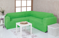 Чехол на угловой диван однотонный без оборки, цвет Фисташковый